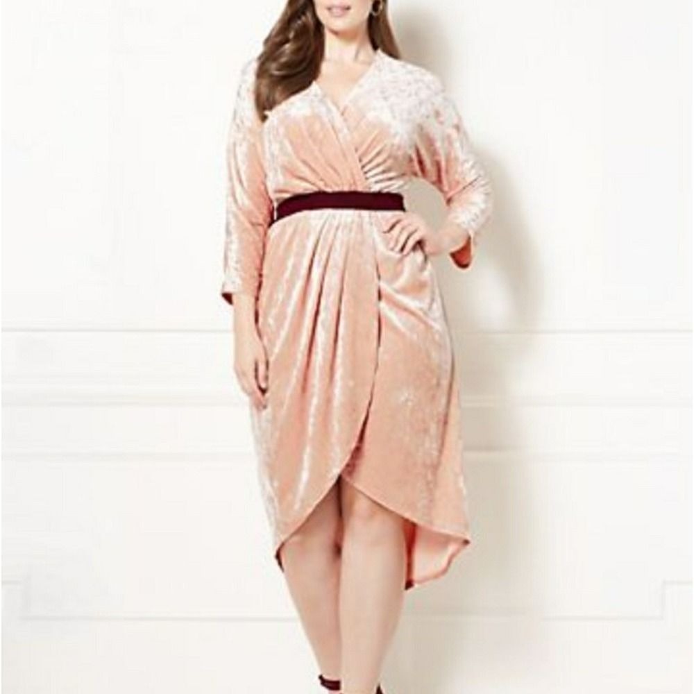 EVA MENDEZ Velvety Faux Wrap Medium Dress Event Party